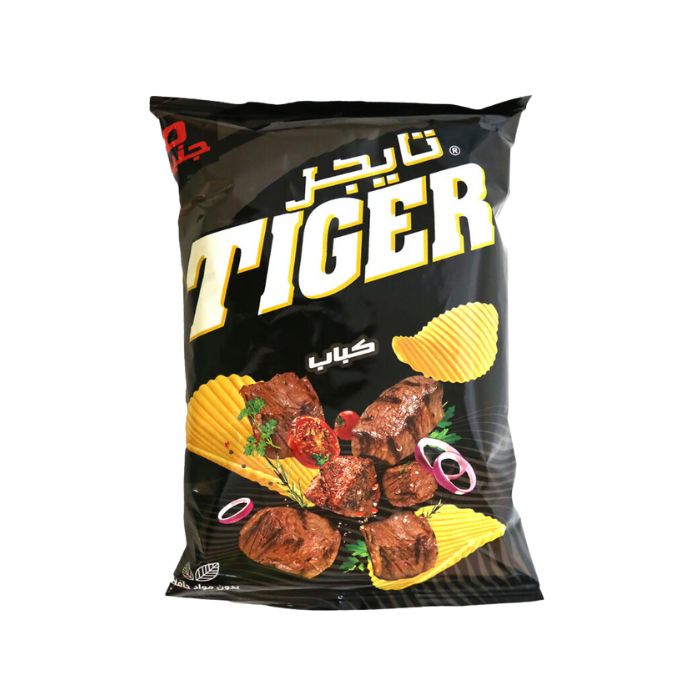 Tiger snack package with food images on a white background